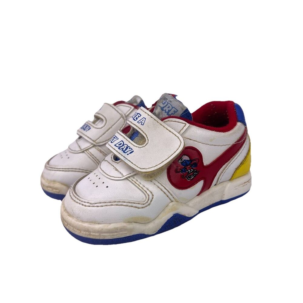 Vtg 1989 SMURFS Peyo Retro Hook and Loop Toddler Shoes Size 3